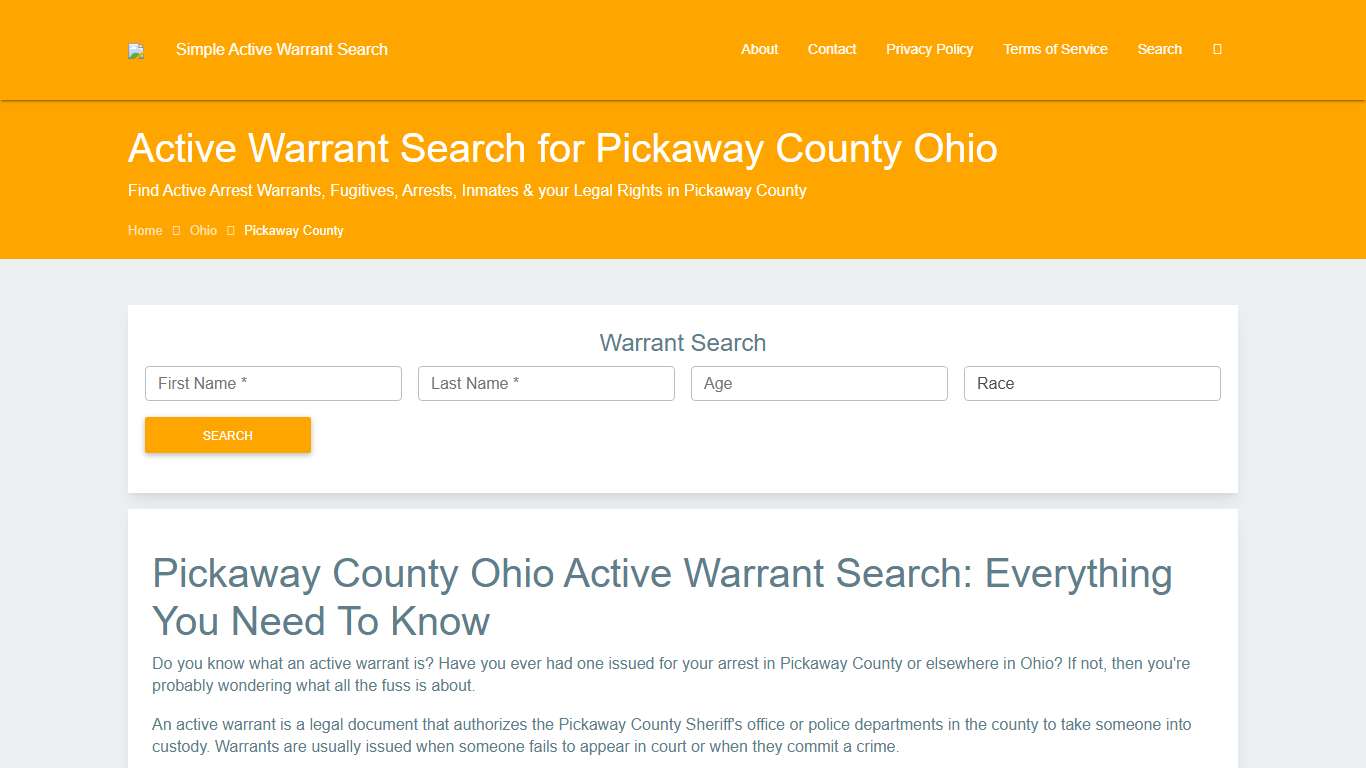 Active Warrant Search in Pickaway County Ohio - Outstanding Warrants